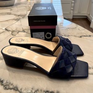 Sandal slides with woven leather too.  1.5 inch heel. Vince Camuto, never worn.